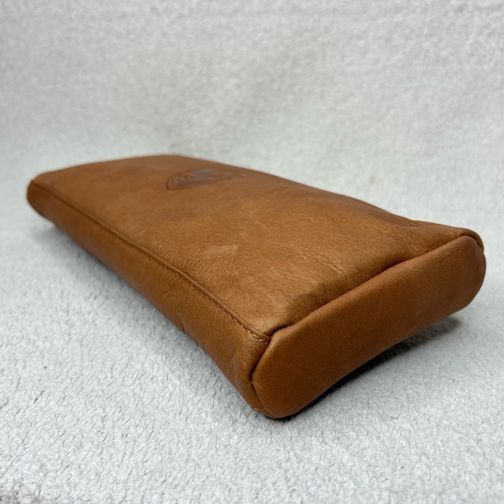NEW TICA Brown Genuine Leather Zipper Pouch Bag Monogrammed “B” Travel Vacation - Picture 2 of 12